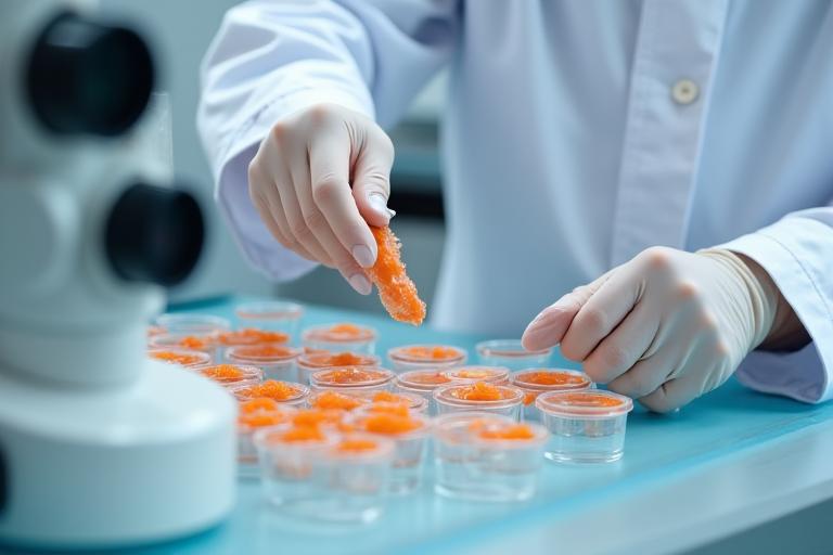 Scientist performing laboratory tests on seafood samples